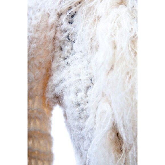 Vintage 1978 Handmade Natural Wool Crocheted Jacket Made In France Fringe XS - Picture 2 of 10